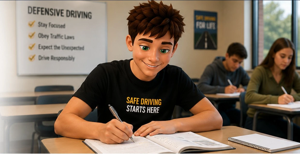 Segment 2 student completing classwork in a driver education classroom